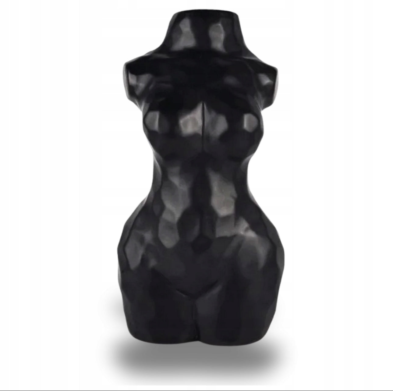 Elegant torsoformet vase i sort keramikk med moderne uttrykk