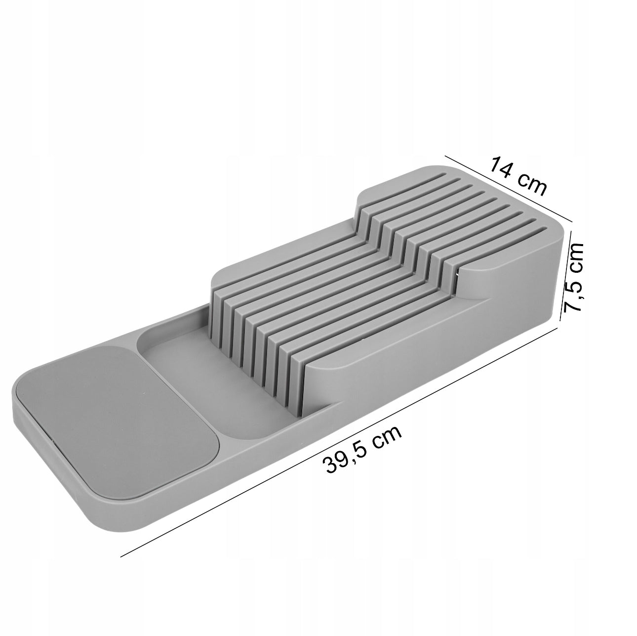 Grå knivholder med målmarkering 39,5 x 14 x 7,5 cm