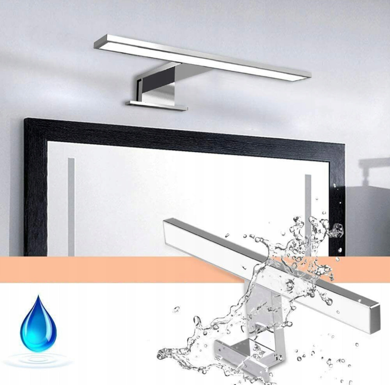 Vanntett LED speillampe 60 cm i kromdesign for bad, med naturlig hvitt lys (6000K), energiklasse A, og IP44-klassifisering – ideell for baderomsspeil og sminkebelysning.