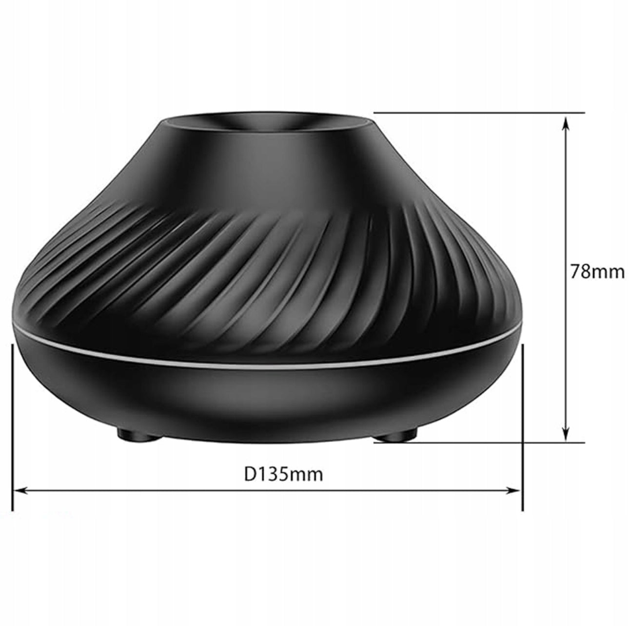 Stilren luftfukter med vulkan-design, LED RGB-lys i 7 farger og funksjon for aromaterapi. Perfekt for hjem, kontor eller soverom. Ultralydteknologi for stille og effektiv fukting. USB-drevet og enkel å bruke.