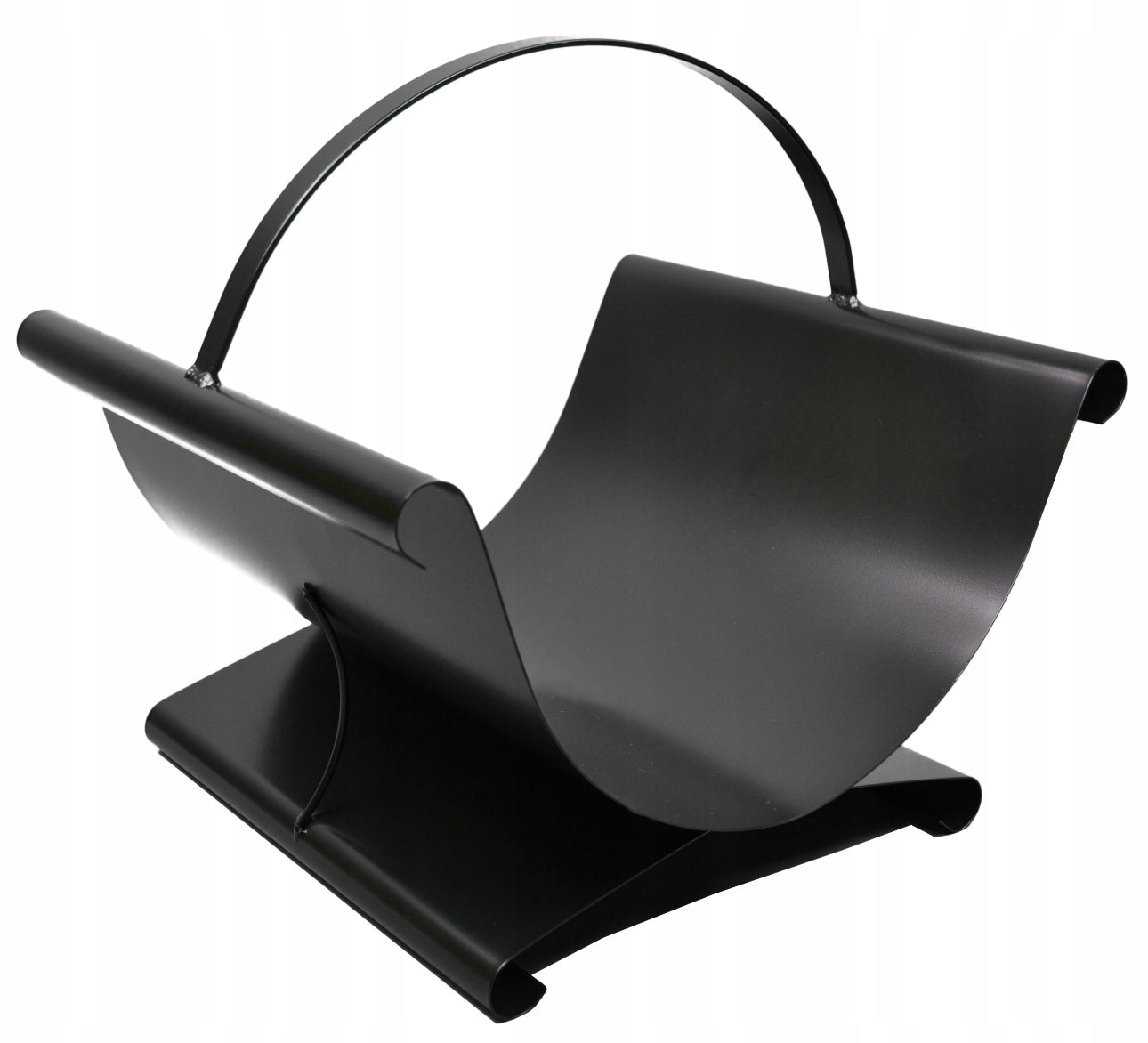 Elegant svart vedkurv med solid metallbase og håndtak