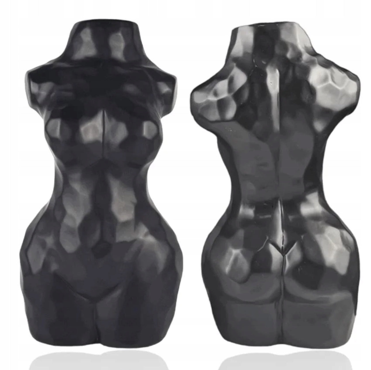 Sort dekorativ vase formet som kvinnetorso i moderne stil