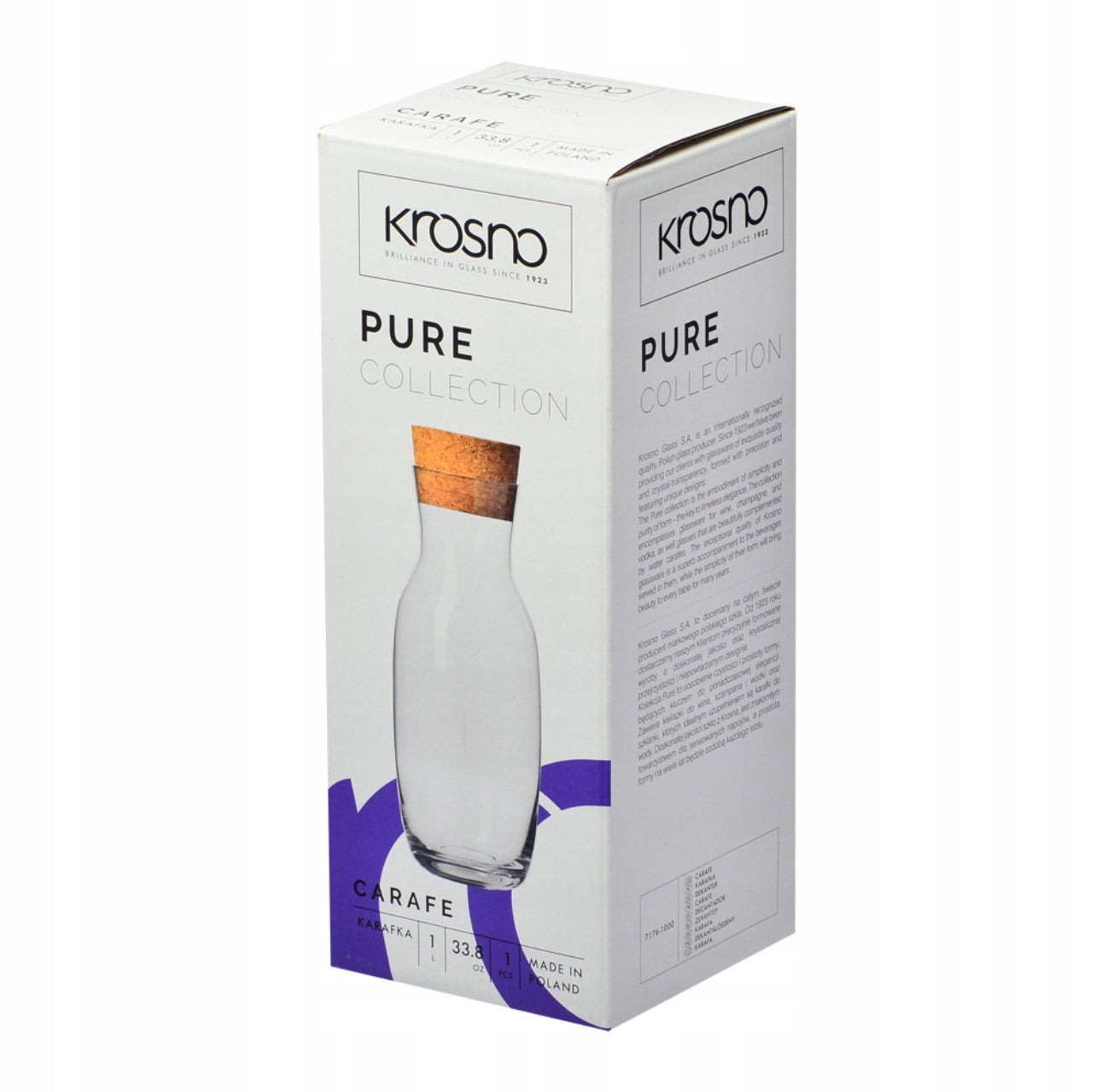 Emballasje for glasskaraffel med kork fra Pure Collection