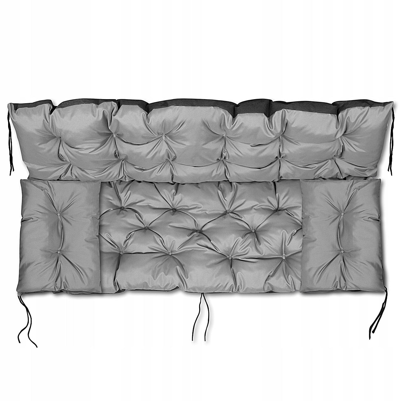 Vanntett hagepute med rygg og sete 120x60x50 cm i slitesterk grå codura med silikonfiberfyll – perfekt til benk, huske eller pallemøbler utendørs.