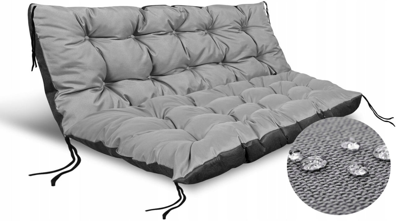 Vanntett hageputesett 120x80cm og 120x40cm i slitesterkt Codura-materiale med silikonfyll – tilgjengelig i beige, grønn, svart, grå, lys grå og brun – perfekt for pallebenk, huske eller utesofa.