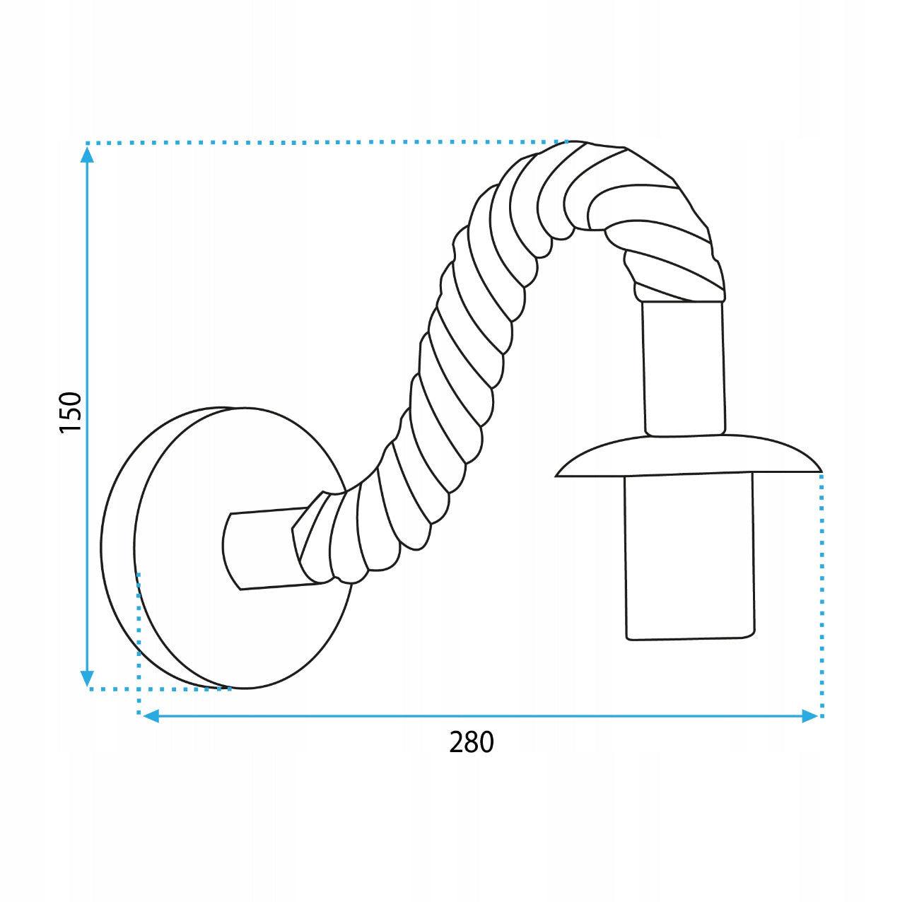 Industriell vegglampe i sort metall med jutetau – 28 cm dybde og 15 cm høyde – E27 sokkel, passer vintage og boho interiør.