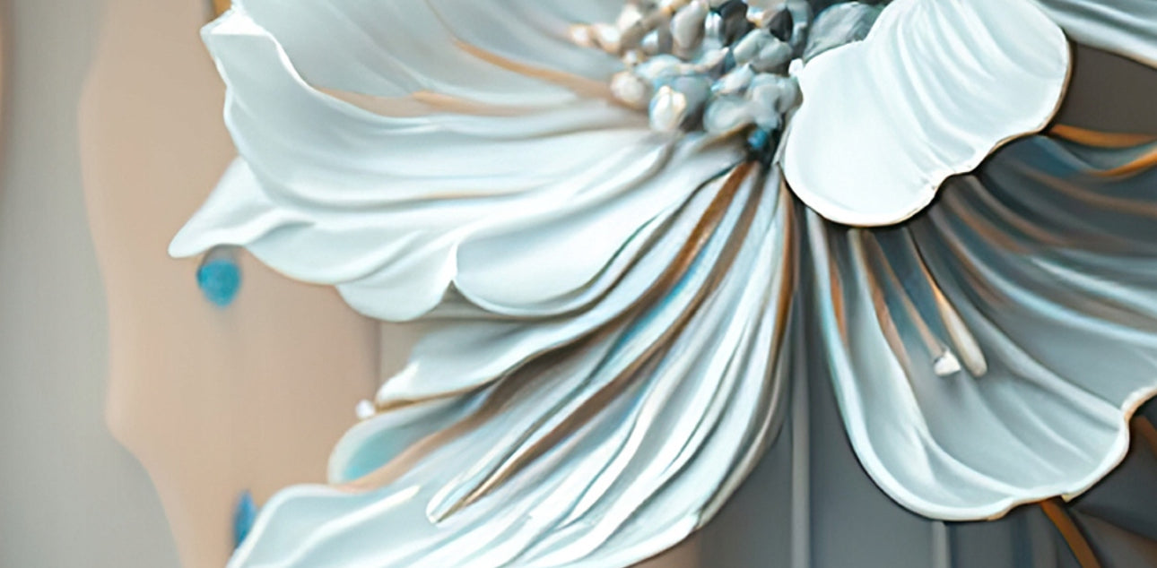 Detalj av hvit blomsterblomst med realistisk 3D-effekt på lerret