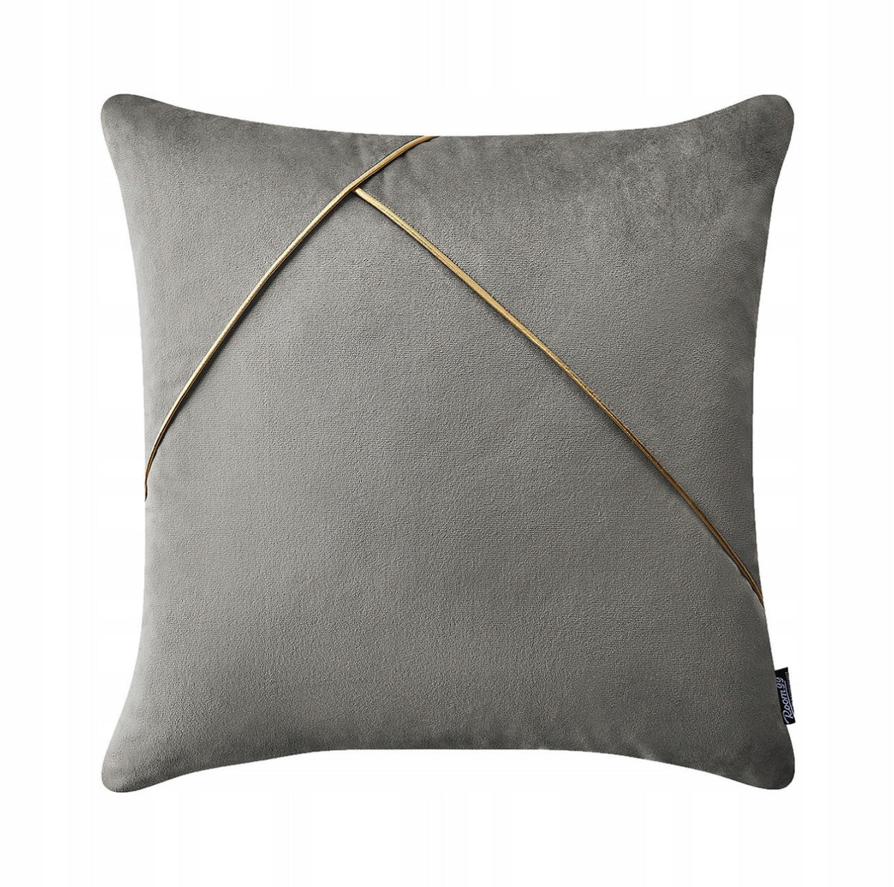 Kvadratisk grå velurpute med diagonal gullstripe, glam stil