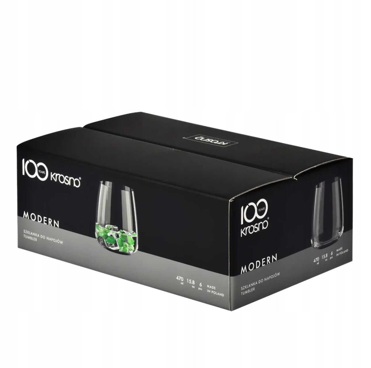 Sort gaveeske med seks moderne Krosno glass 470 ml