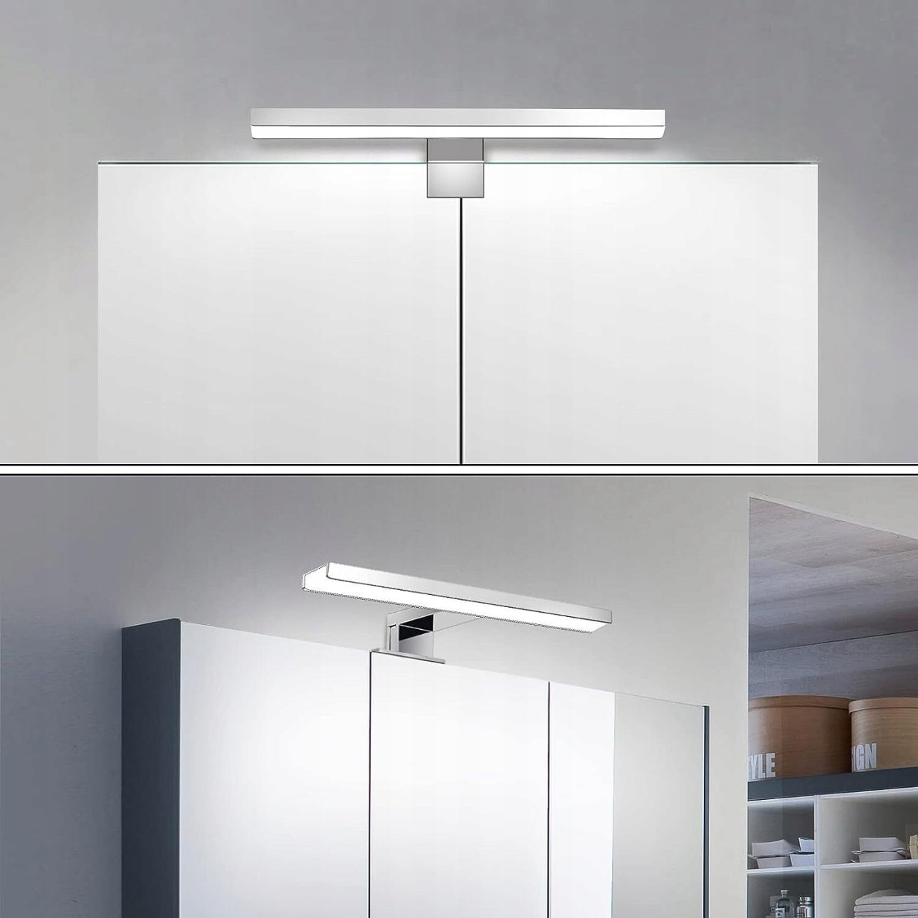 Vanntett LED speillampe 60 cm i kromdesign for bad, med naturlig hvitt lys (6000K), energiklasse A, og IP44-klassifisering – ideell for baderomsspeil og sminkebelysning.
