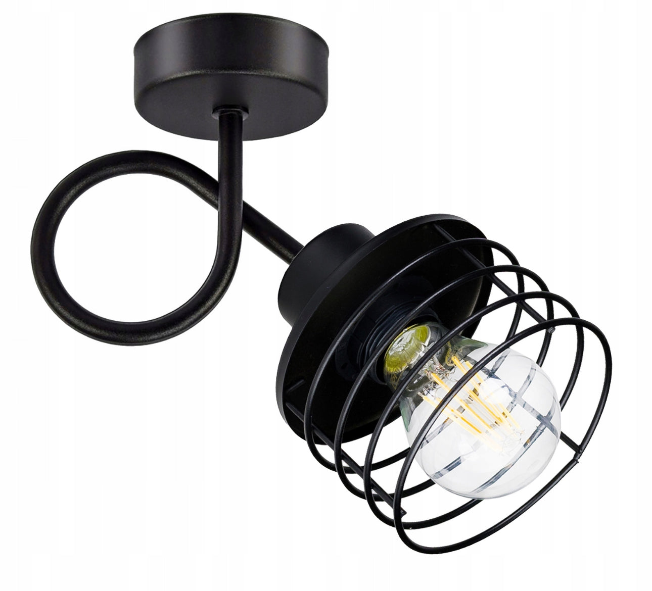 Industriell vegglampe i sort metall – 20 cm høy, med 12 cm bred trådkurvskjerm og E27 sokkel – moderne loft-stil belysning