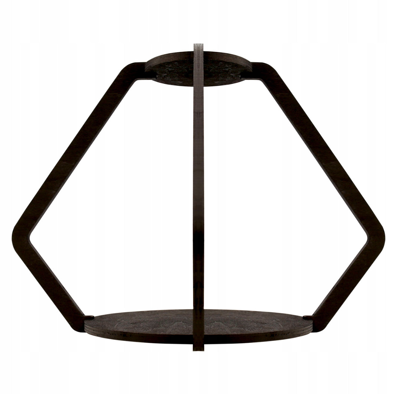 Hengende planteholder i svartbeiset kryssfiner – 39 x 27,5 cm – sekskantet design med jutesnor for oppheng. Perfekt til blomsterpotter opptil 20 cm i diameter. Moderne og stilren interiørdekor i naturmaterialer.