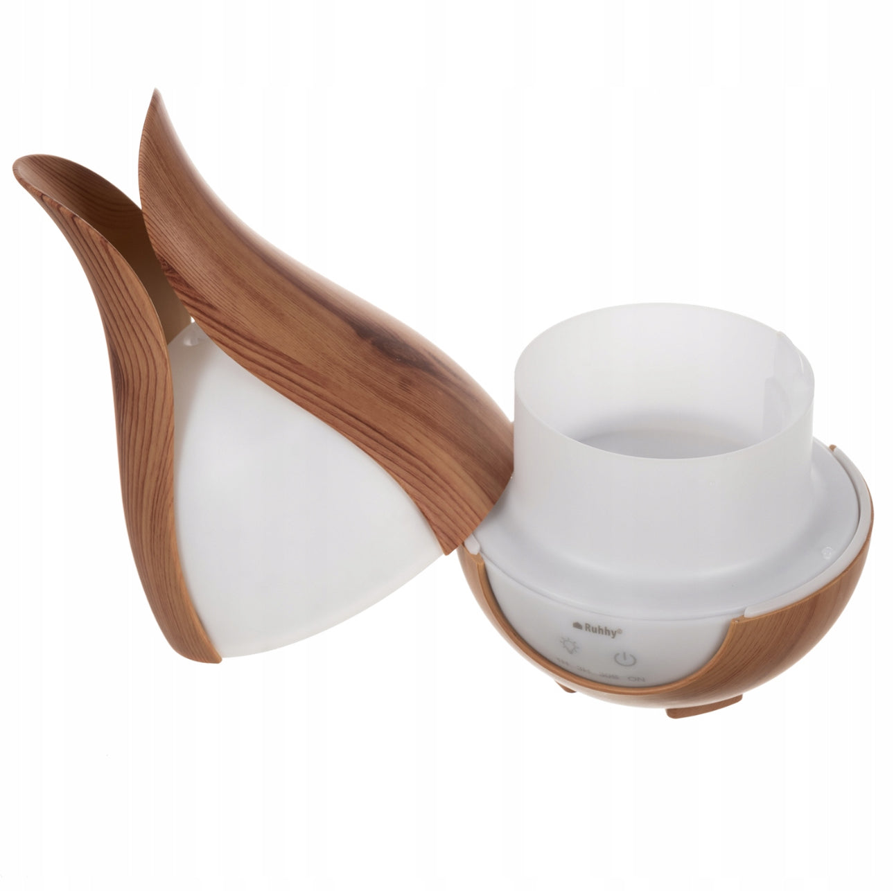 Ultrasonisk aroma diffuser med LED-lys i treimitasjon, 200 ml kapasitet, perfekt for aromaterapi og luftfukting i hjemmet, med fjernkontroll og justerbare lysinnstillinger.