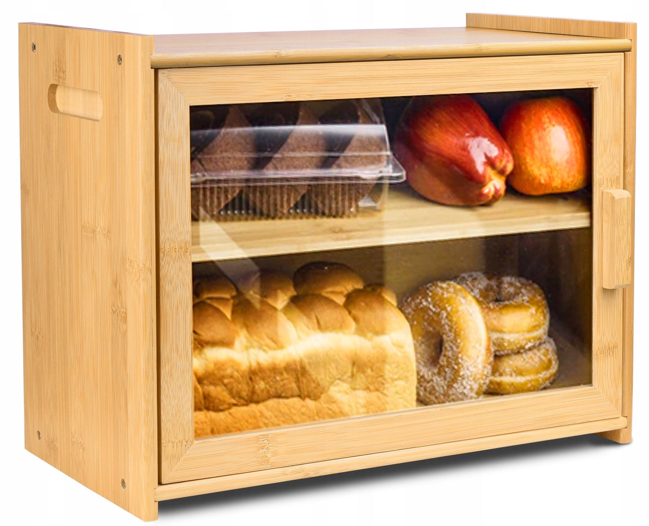 Bambus Brødboks Med Plexiglassvindu – 40x20x31 cm, Naturlig Bambus, To Nivåer, Magnetisk Lås for Ferskt Brød