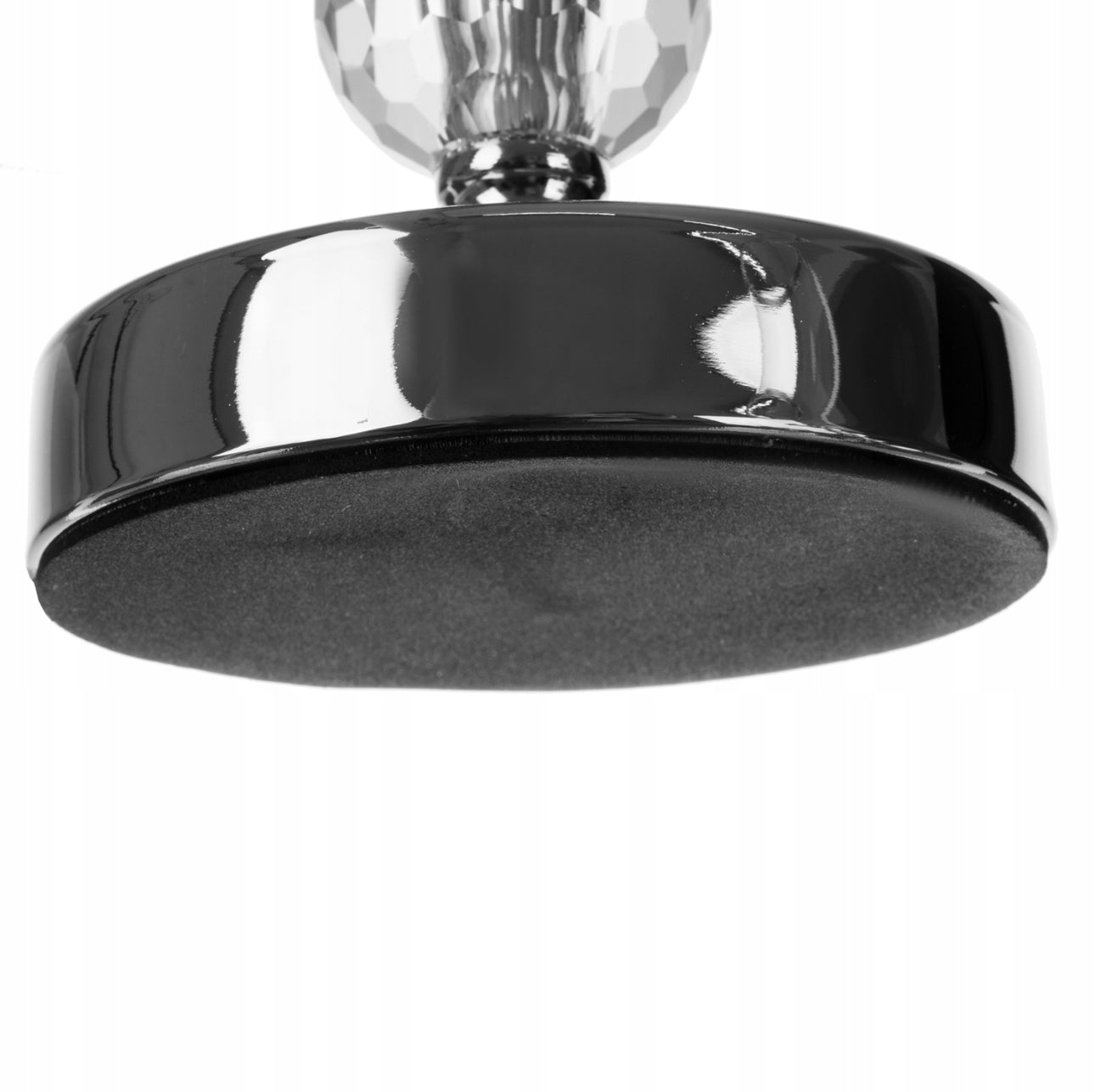 Sett med 3 lysestaker i sølvfinish med krystallkuler, laget av glass og metall, høyder på 28 cm, 34,3 cm og 40,9 cm, moderne design for elegant hjemmedekor.