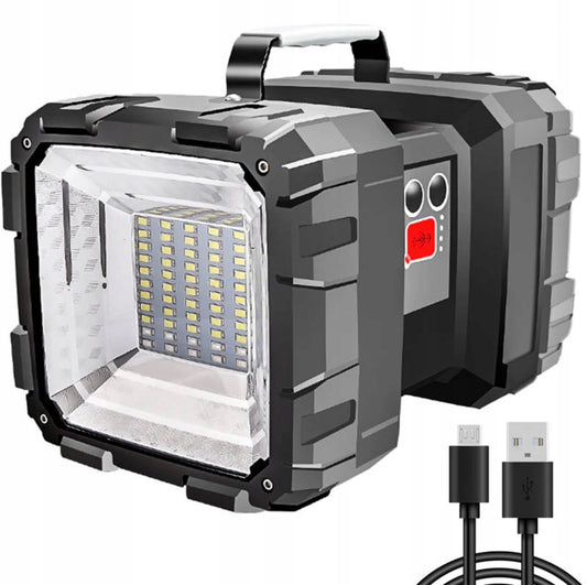 Kraftig LED-lykt med powerbank-funksjon, vanntett og støtsikker design, 1200 lumen lysstyrke og rekkevidde på opptil 800 meter. Perfekt for camping, utendørs aktiviteter og nødsituasjoner. Inkluderer USB-lading og 7 justerbare lysmoduser.