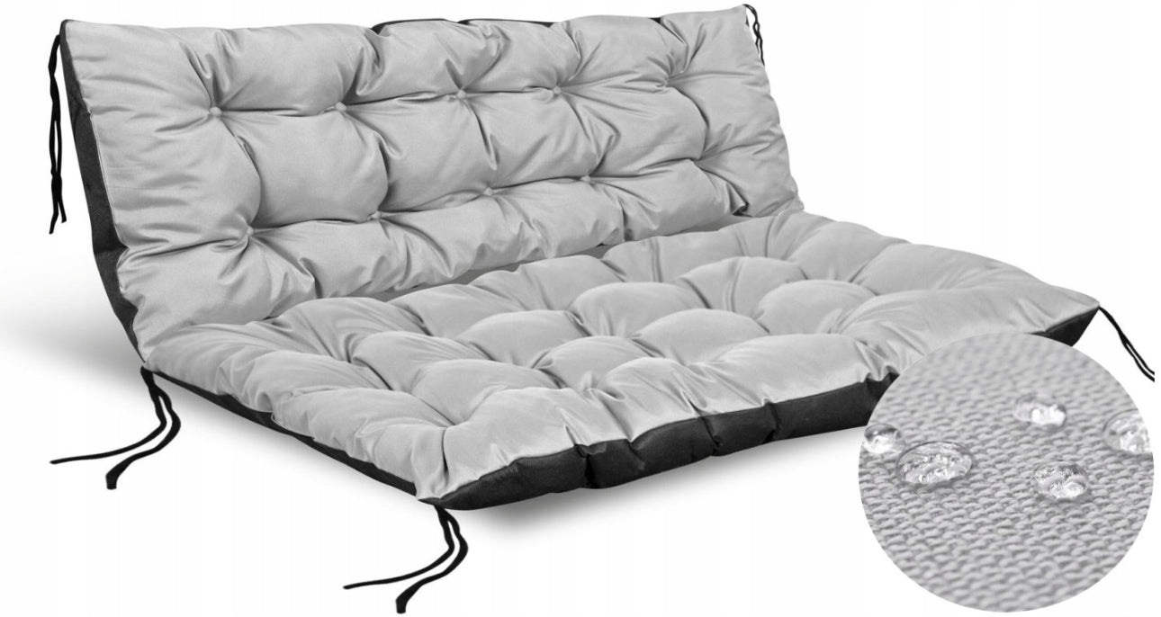 Vanntett hageputesett 120x80cm og 120x40cm i slitesterkt Codura-materiale med silikonfyll – tilgjengelig i beige, grønn, svart, grå, lys grå og brun – perfekt for pallebenk, huske eller utesofa.