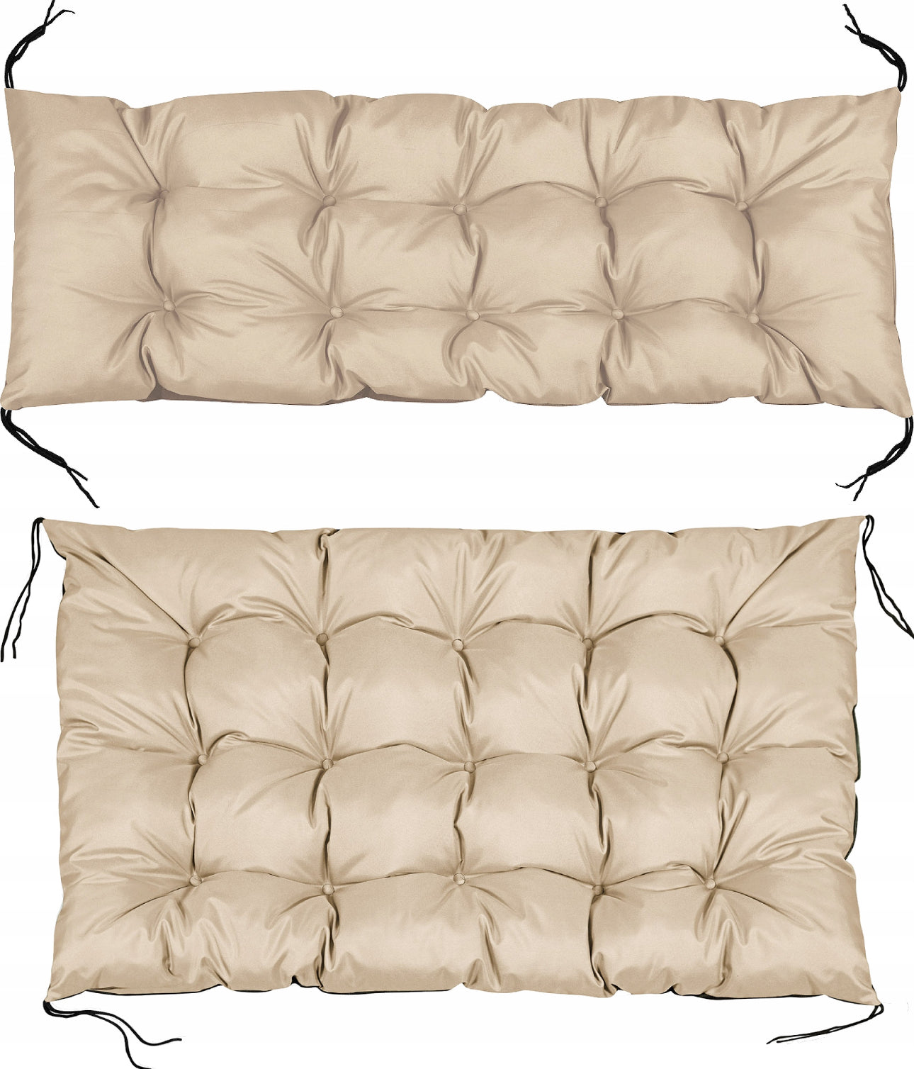 Vanntett hageputesett 120x80cm og 120x40cm i slitesterkt Codura-materiale med silikonfyll – tilgjengelig i beige, grønn, svart, grå, lys grå og brun – perfekt for pallebenk, huske eller utesofa.