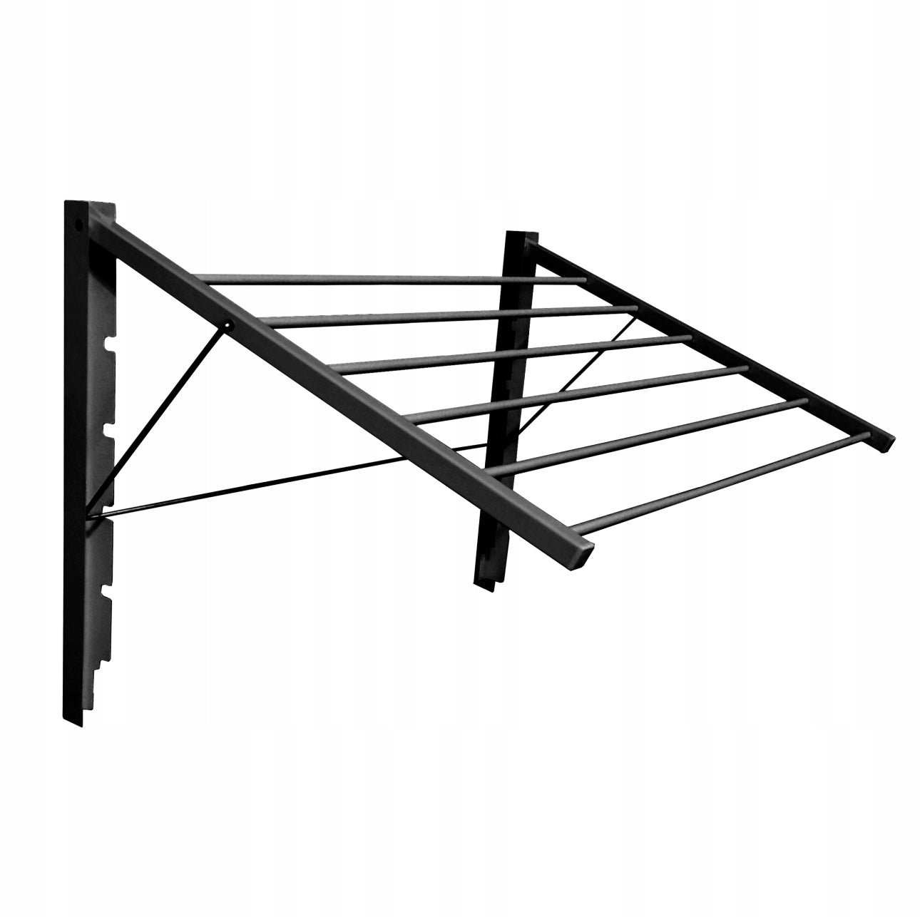 Tørkestativ i sort metall med veggmontering og minimalistisk design