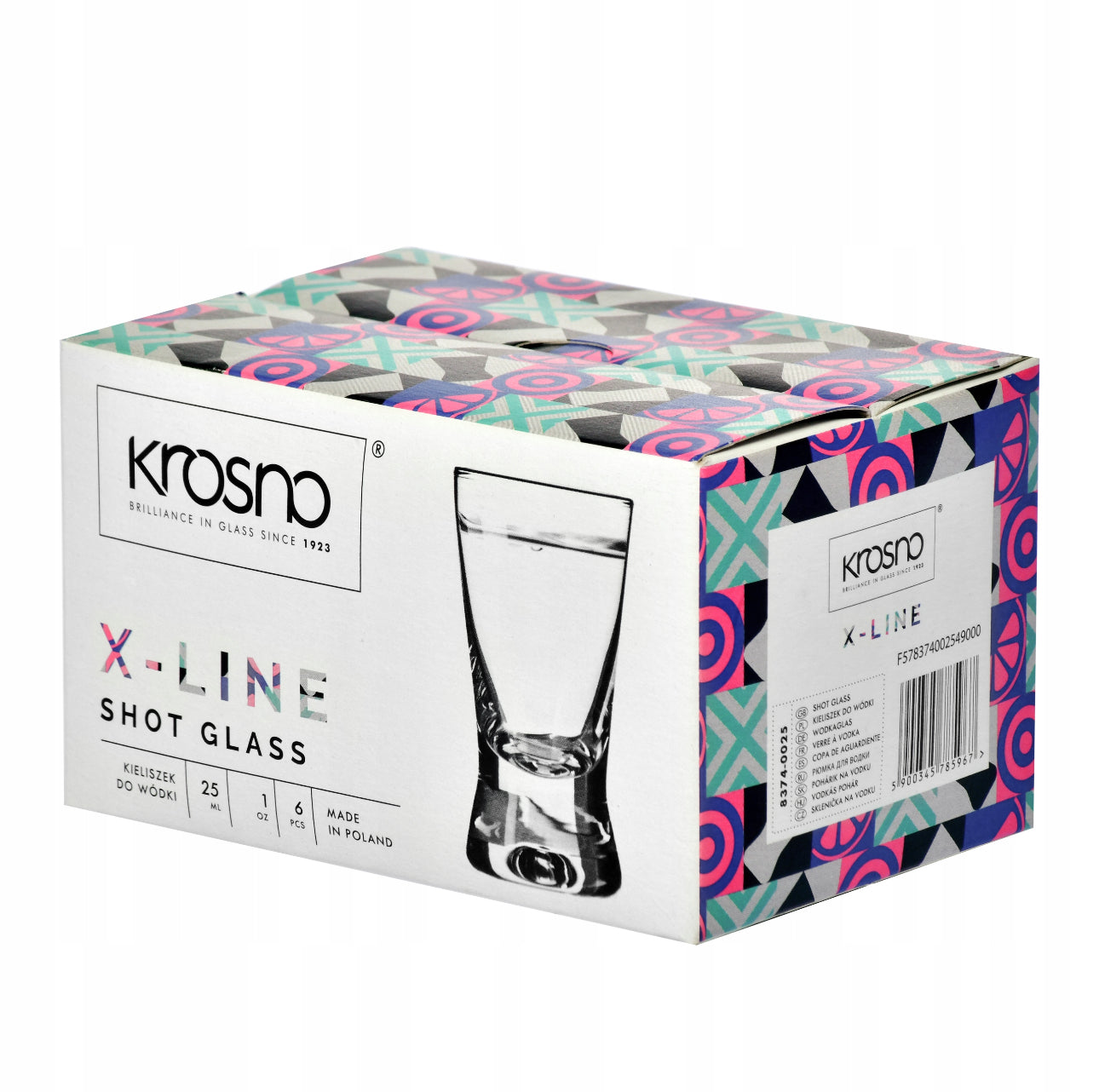 Gaveeske med seks shotglass 25 ml fra Krosno X-Line i moderne design