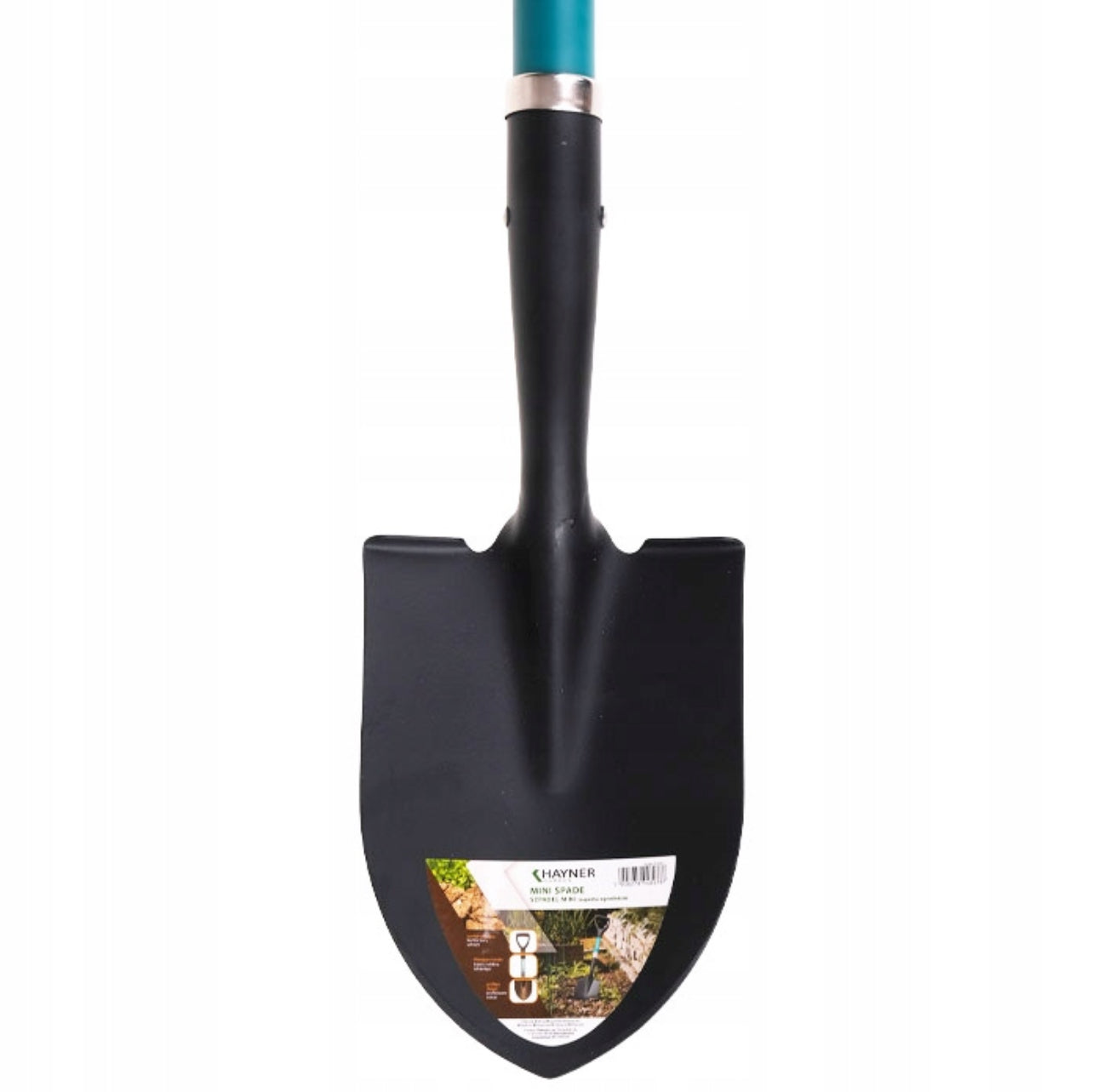 Kompakt hagespade 68 cm i svart og turkis med D-håndtak. Lett og solid design med fiberforsterket skaft og skarpt stålhode for effektiv graving i jord og grus. Perfekt for hagearbeid, camping og utendørsbruk.