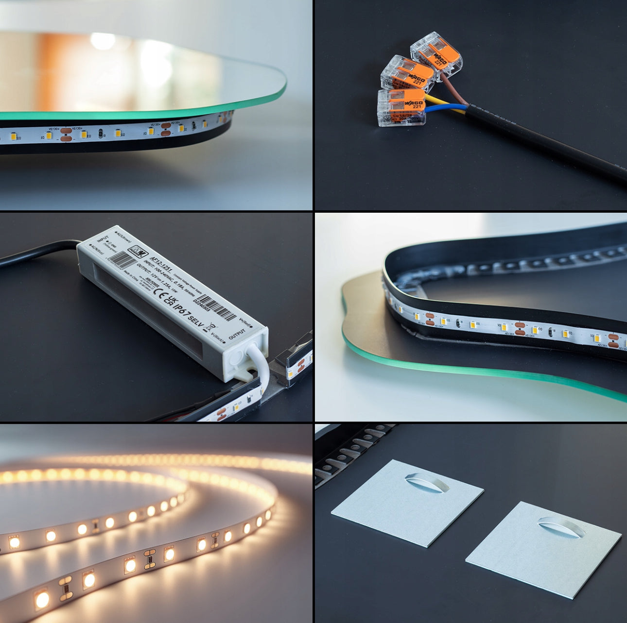Asymmetrisk LED-speil 50x100 cm med bakgrunnsbelysning – moderne design i klart glass med 4 mm tykkelse, nøytral lysfarge 4000K, monteres med metalloppheng