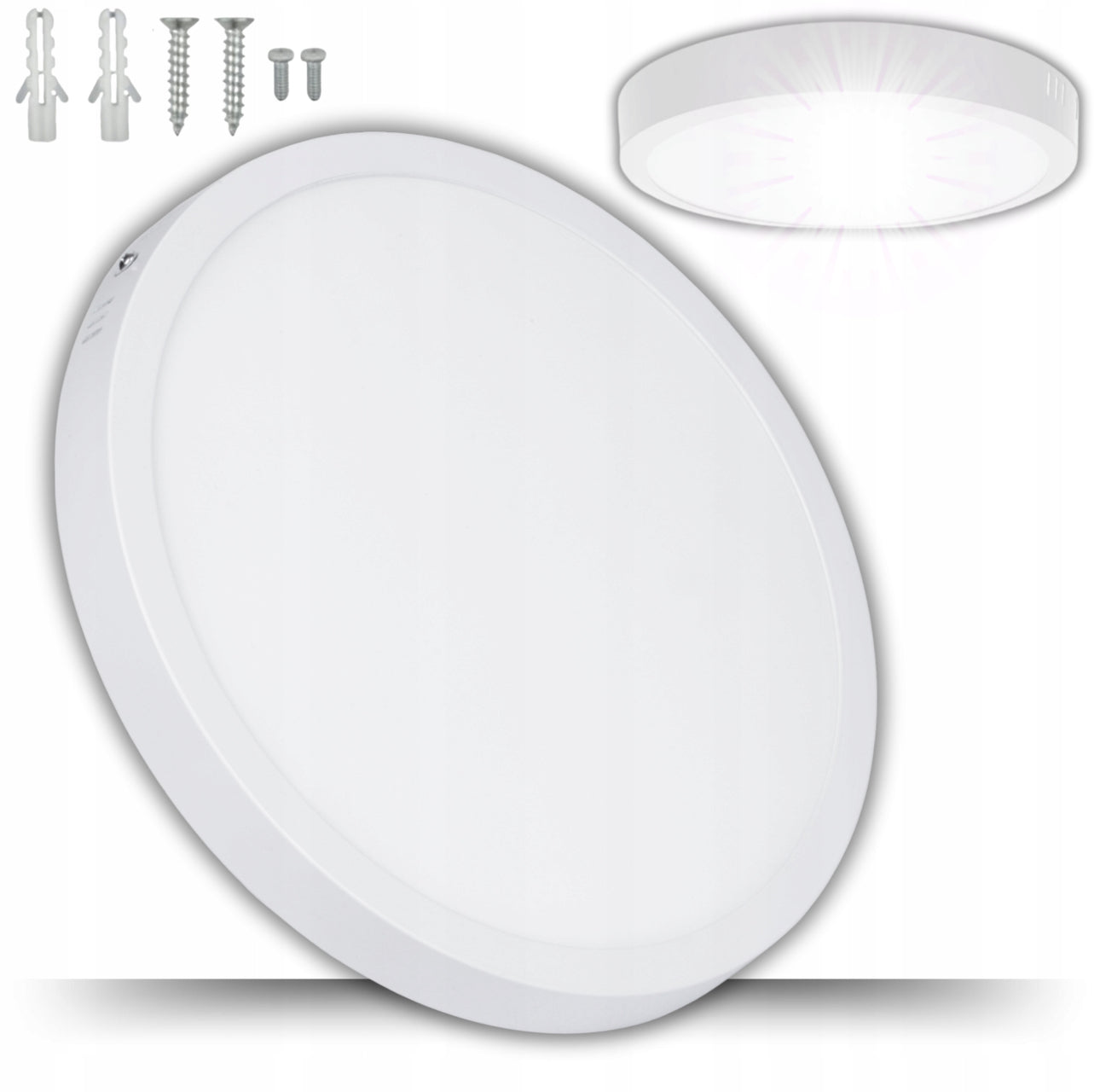 Rund LED-taklampe 24W i moderne, minimalistisk design med energiklasse A. Perfekt for stue, kjøkken eller soverom, med nøytral lysfarge på 4000K og høy lysstyrke på 2200 lumen. Slank og stilren lampe med enkel montering og lang levetid.