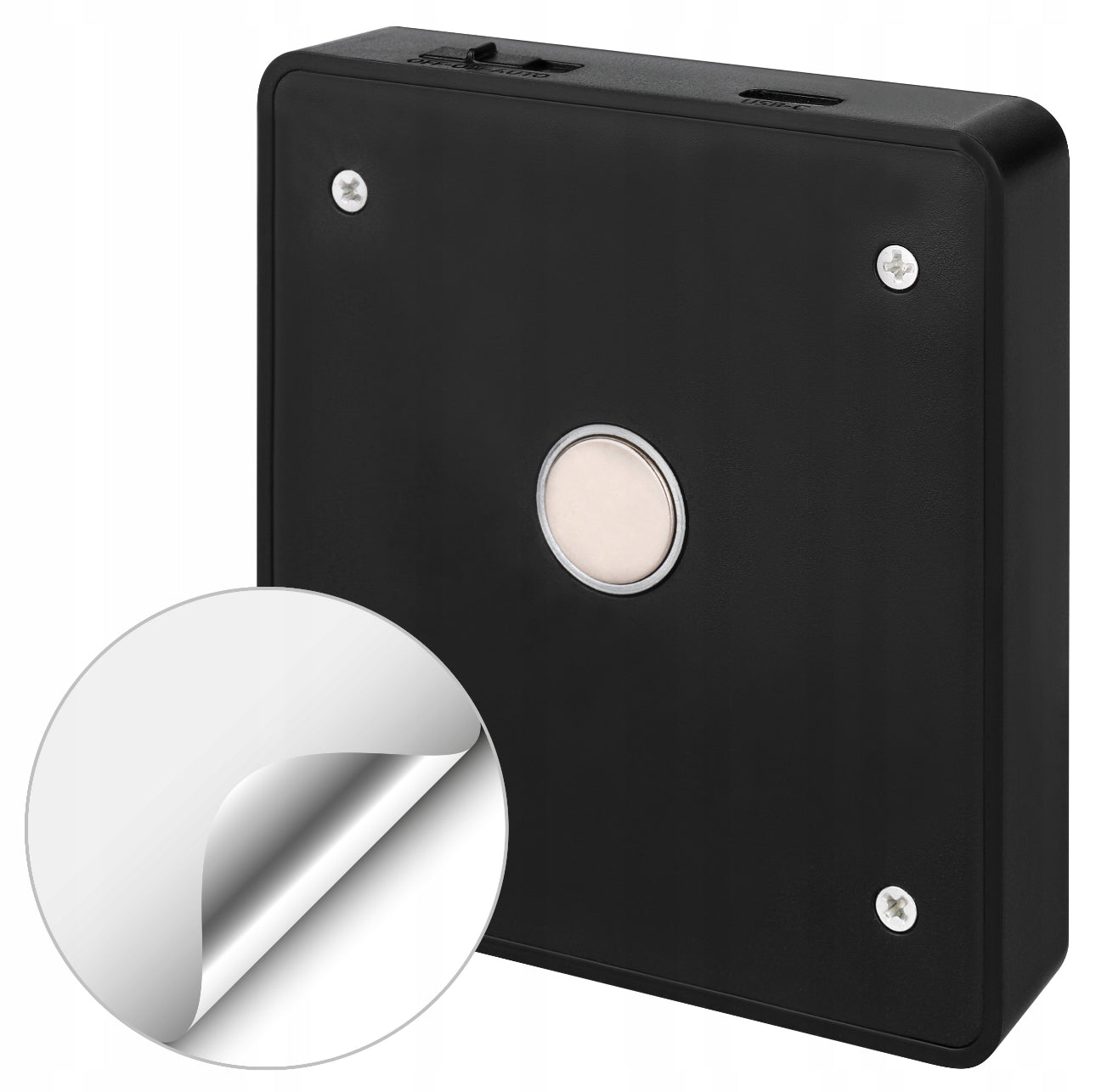 Bakside av svart LED nattlampe med magnetisk feste