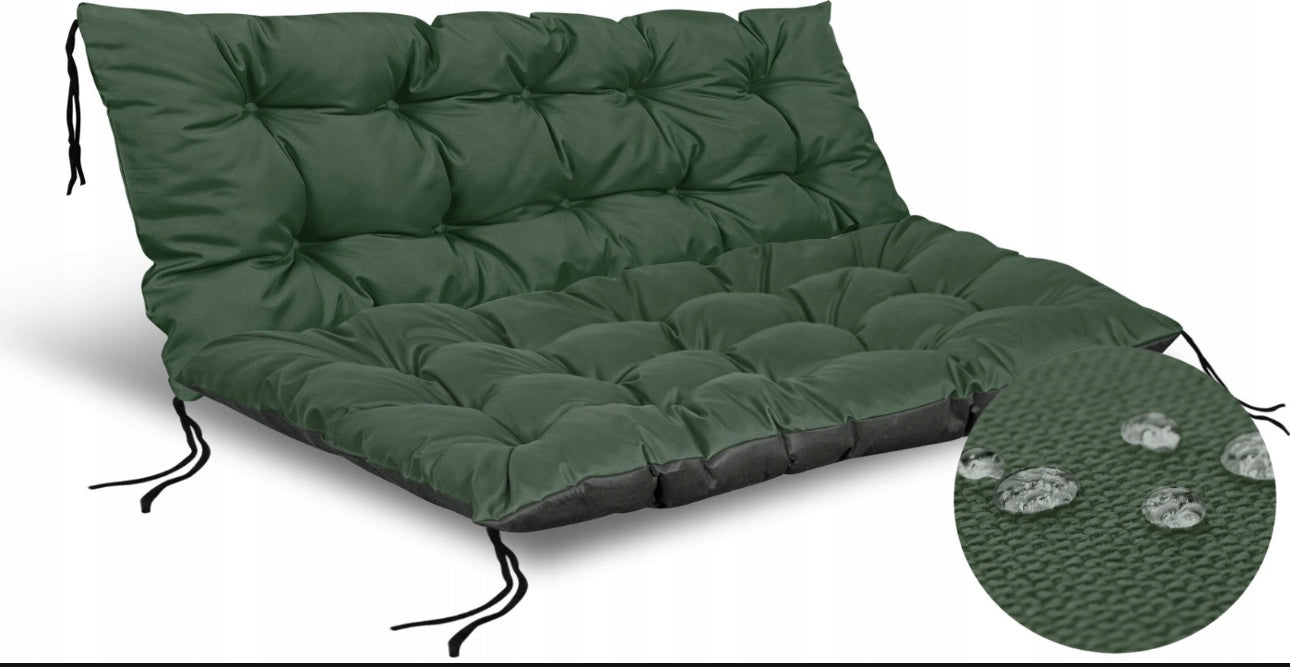 Vanntett hageputesett 120x80cm og 120x40cm i slitesterkt Codura-materiale med silikonfyll – tilgjengelig i beige, grønn, svart, grå, lys grå og brun – perfekt for pallebenk, huske eller utesofa.