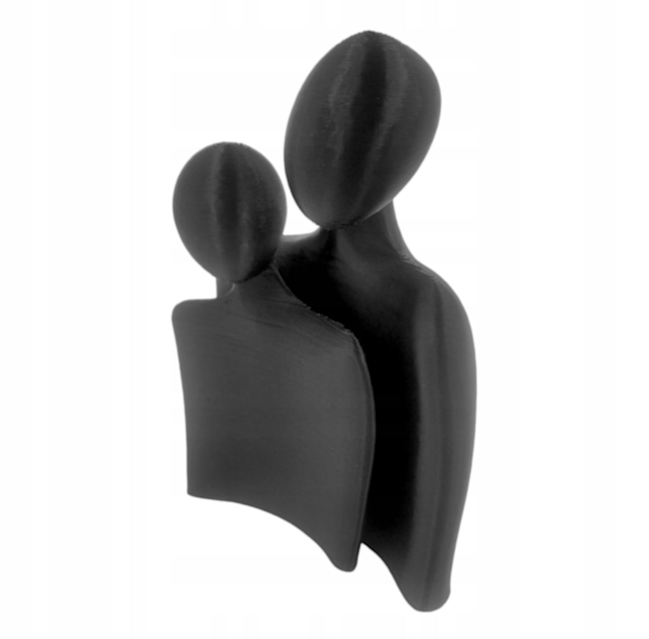 Moderne skulptur av kjærlighetspar, 15 cm høy og 11 cm bred, i sort bio-materiale. Perfekt som minimalistisk dekorasjon til hjemmet.