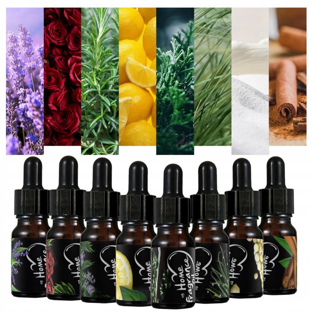 Sett med 12 naturlige eteriske oljer til diffuser og aromaterapi, inkludert dufter som lavendel, sitron, rose og kanel. Perfekt for avslapning, stressreduksjon og å skape en behagelig atmosfære i hjemmet. Høykvalitets oljer i praktisk 10ml flaske, ideelle for bruk i luftfuktere, badekar og massasje.