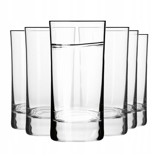 Sett med seks høye shotglass i klart glass med tykt bunn