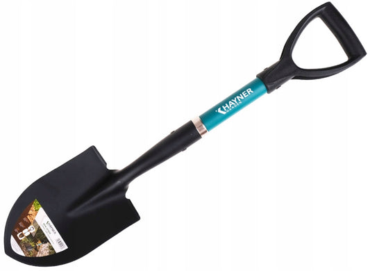Kompakt hagespade 68 cm i svart og turkis med D-håndtak. Lett og solid design med fiberforsterket skaft og skarpt stålhode for effektiv graving i jord og grus. Perfekt for hagearbeid, camping og utendørsbruk.