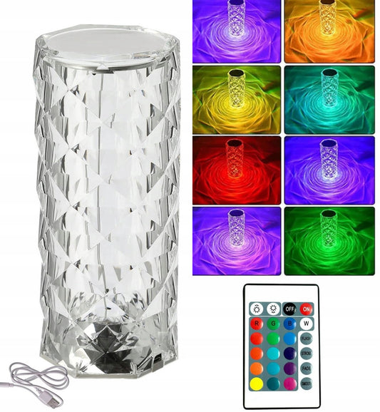 Krystallformet LED bordlampe med transparent akryl og elegant lysmønster