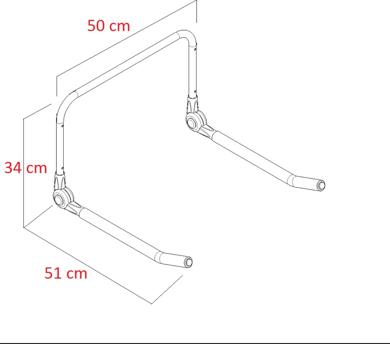Foldbar veggholder for sykkel, 50x34x7 cm, sølv og svart stål med skumbeskyttelse, robust og kompakt design for oppbevaring av sykkel og utstyr.