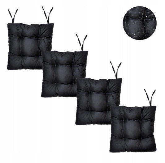 4-pk sorte vanntette hageputer 40x40 cm i slitesterk codura med silikonfyll – perfekte til utendørs stoler og hagemøbler.