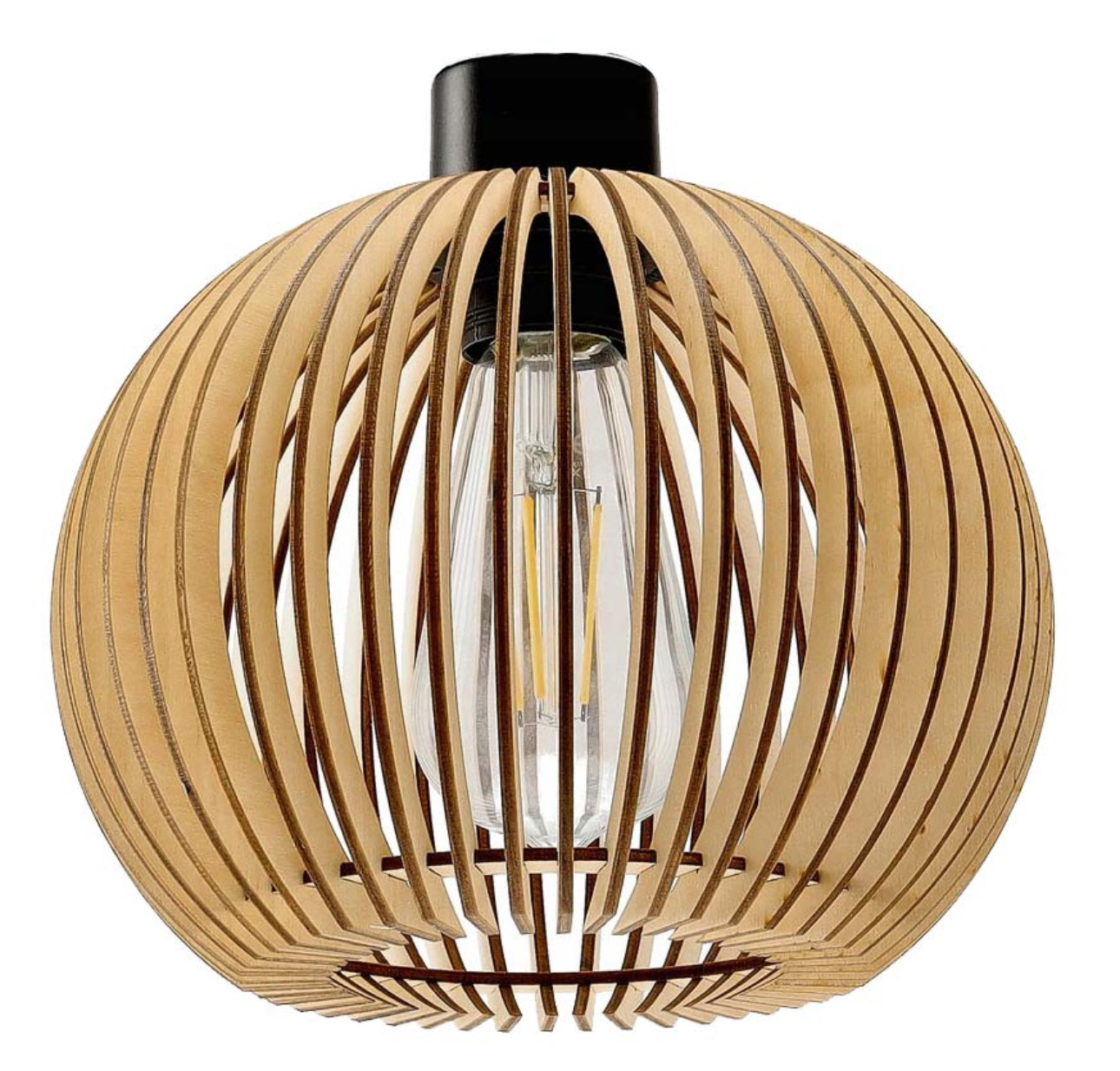 Moderne pendellampe i naturlig tre med tre skjermer, diameter 23 cm og høyde 17 cm per skjerm, regulerbar oppheng opptil 100 cm, svart takfeste – E27 sokkel, uten lyspærer.
