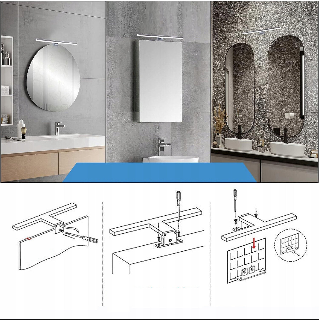 Vanntett LED speillampe 60 cm i kromdesign for bad, med naturlig hvitt lys (6000K), energiklasse A, og IP44-klassifisering – ideell for baderomsspeil og sminkebelysning.