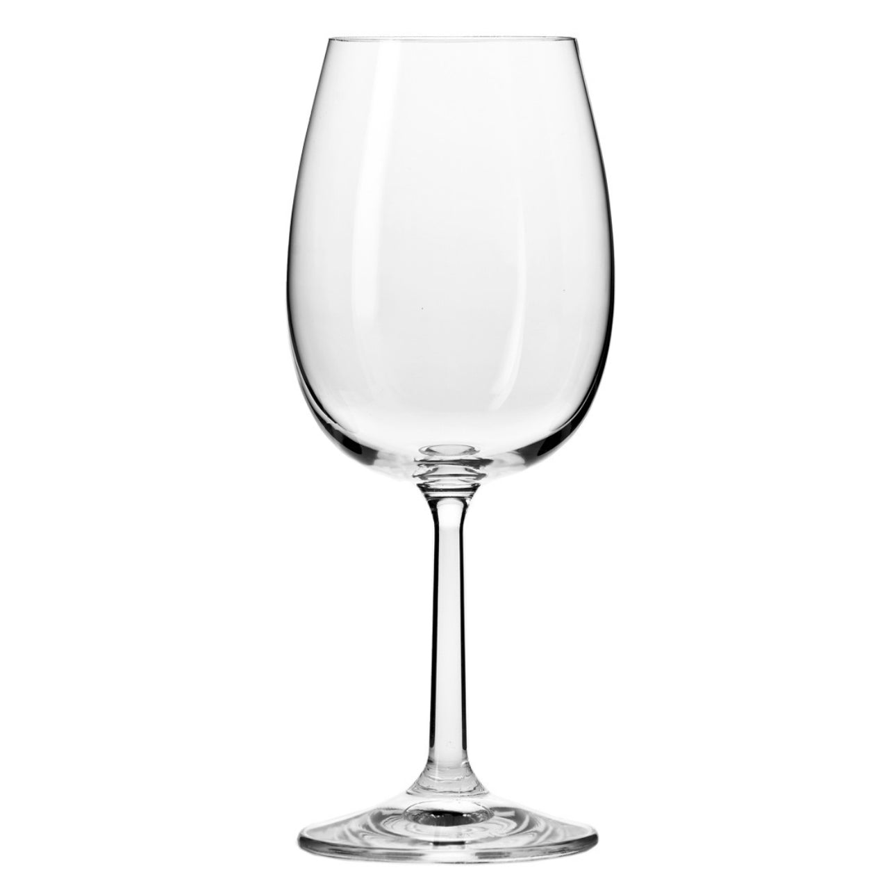 Tomt vinglass i klart glass med klassisk form og høy stett