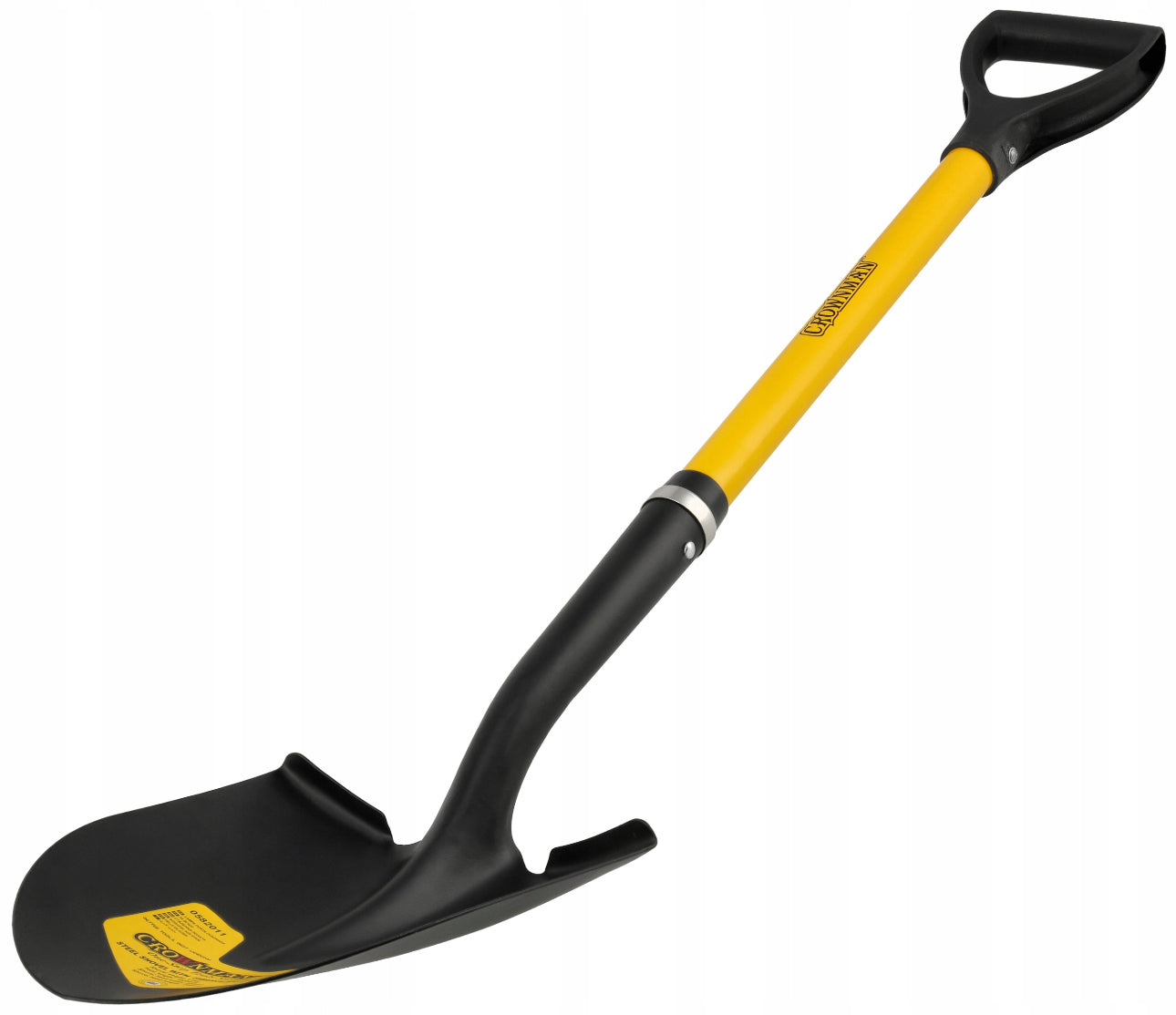 Spiss gravespade, 105 cm, svart blad i slitesterkt stål med gult ergonomisk håndtak. Perfekt for hagearbeid, graving i hard jord og anleggsarbeid. Solid konstruksjon for langvarig bruk.