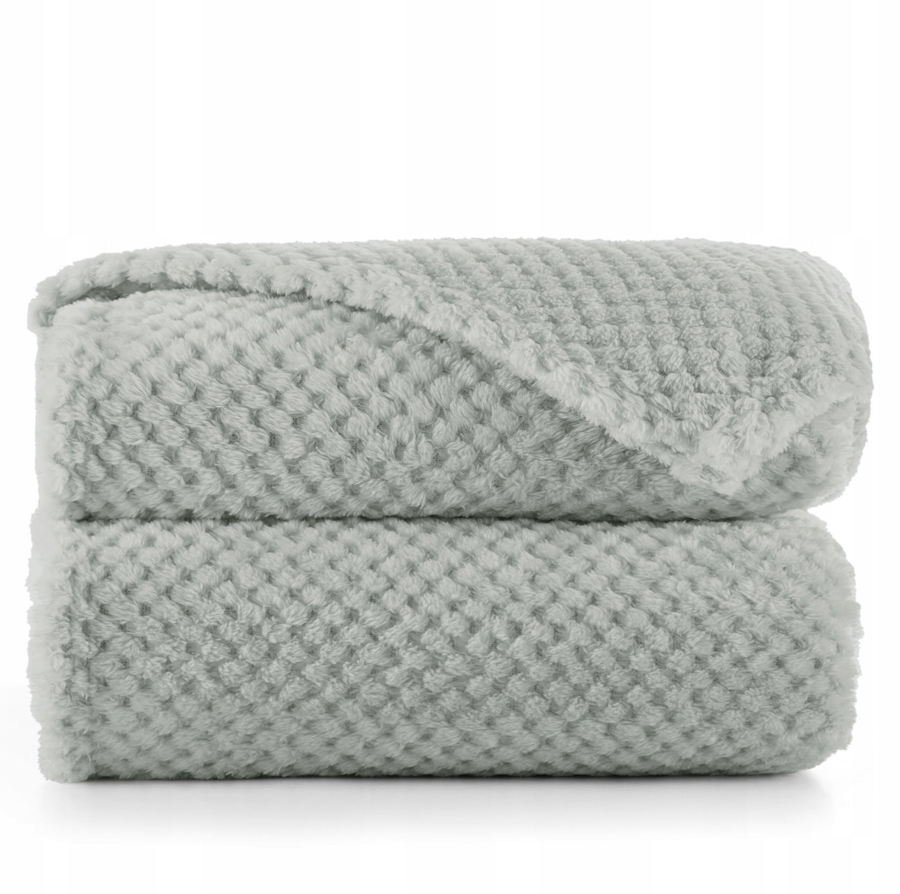 Grått pikért pledd, størrelse 220x240 cm, laget av myk og slitesterk 100 % polyester, perfekt som sengeteppe eller koseteppe.