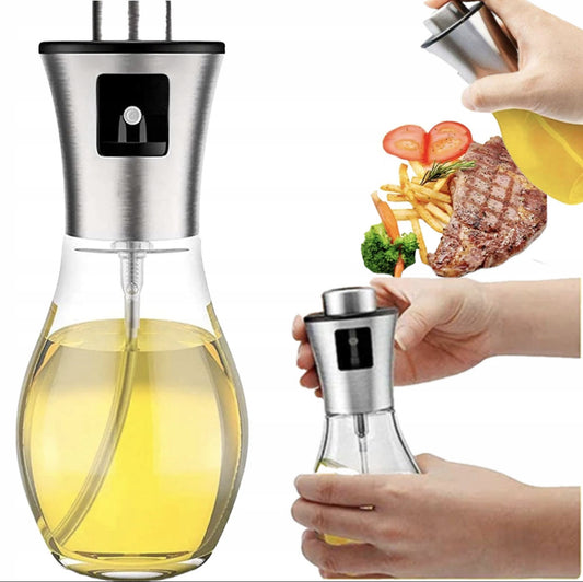Glass sprayflaske med olje, rustfritt stål topp og ergonomisk grep