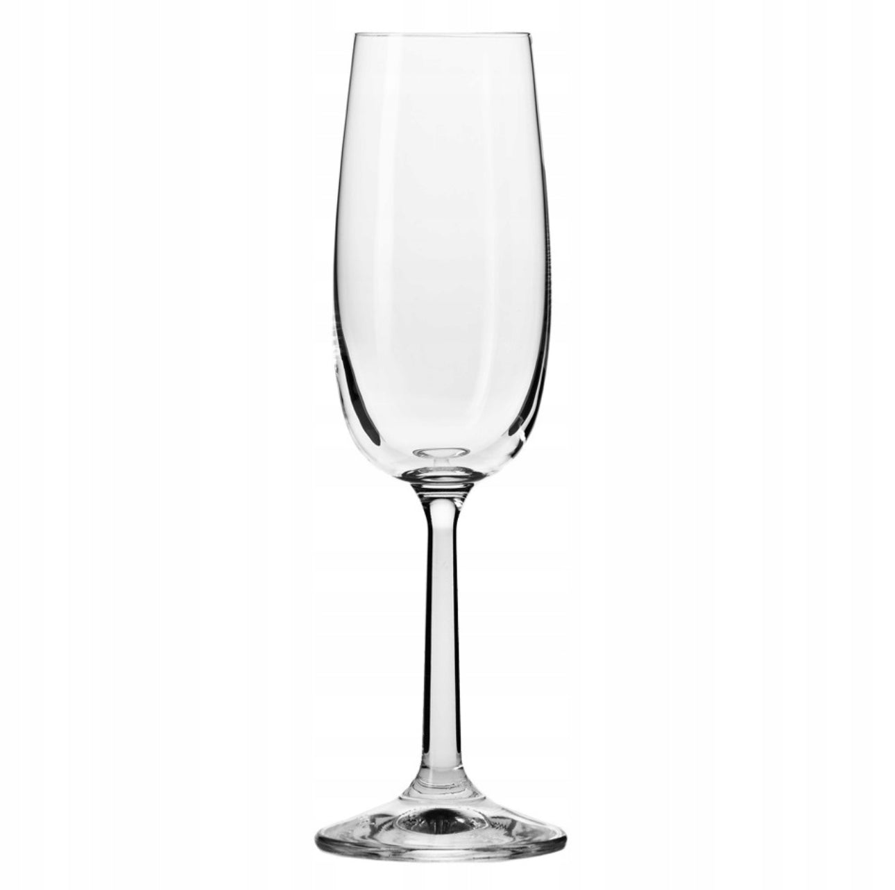 Tomt høyt champagneglass i klart glass med slank stett