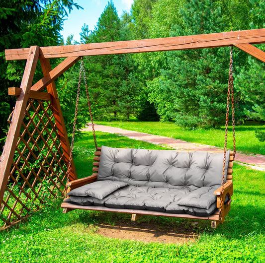Vanntett hagepute med rygg og sete 120x60x50 cm i slitesterk grå codura med silikonfiberfyll – perfekt til benk, huske eller pallemøbler utendørs.