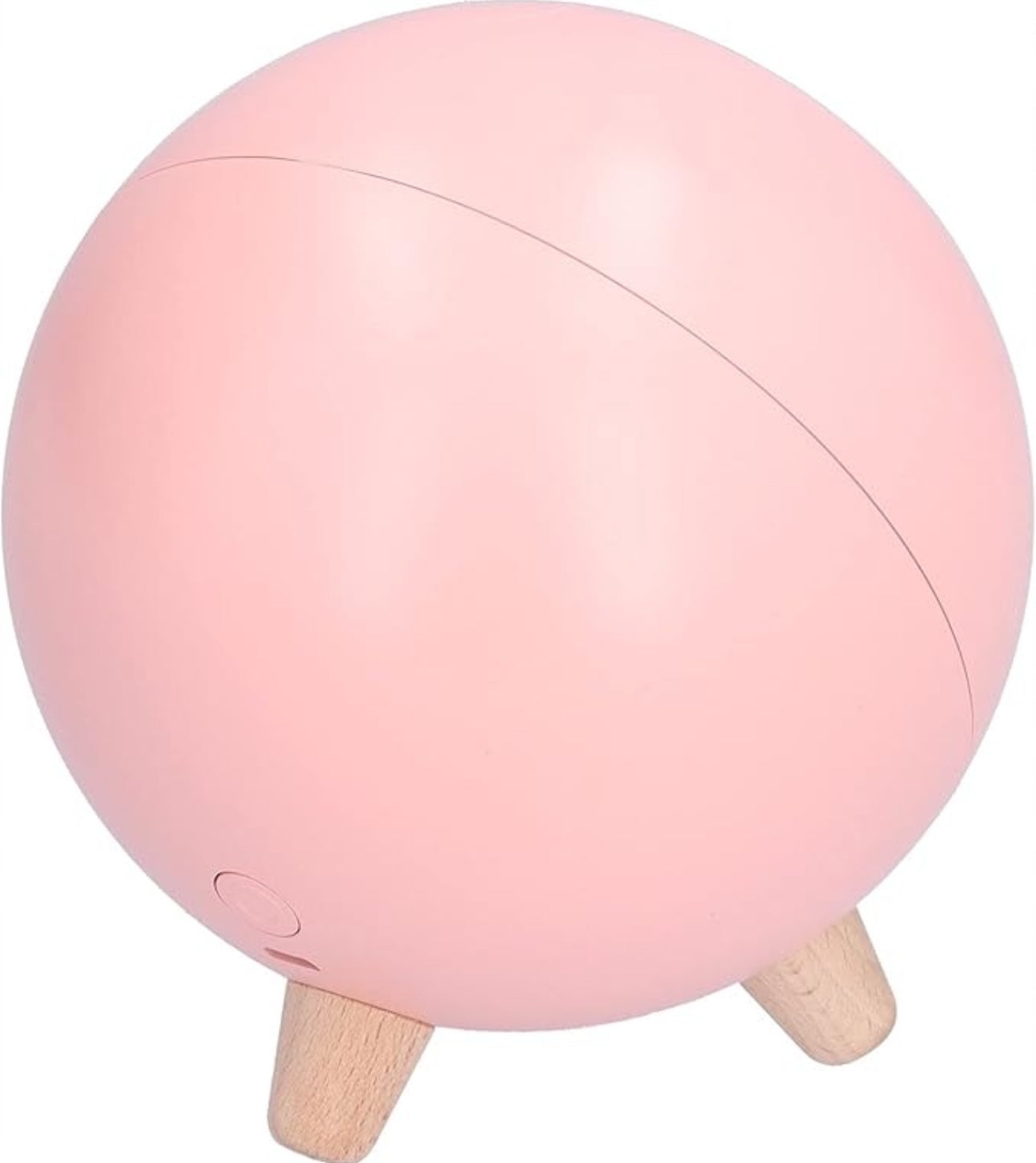 Bakside av rosa nattlampe i kuleform med treben
