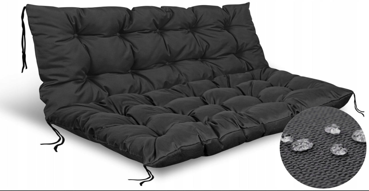 Vanntett hageputesett 120x80cm og 120x40cm i slitesterkt Codura-materiale med silikonfyll – tilgjengelig i beige, grønn, svart, grå, lys grå og brun – perfekt for pallebenk, huske eller utesofa.