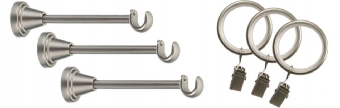 Gardinstang i satin sølvfinish, 19 mm diameter, lengde 350 cm, metallmateriale, med dekorative bladdekorasjoner og stillegående teflonringer for jevn bevegelse. Ideell for tunge gardiner og moderne interiør.