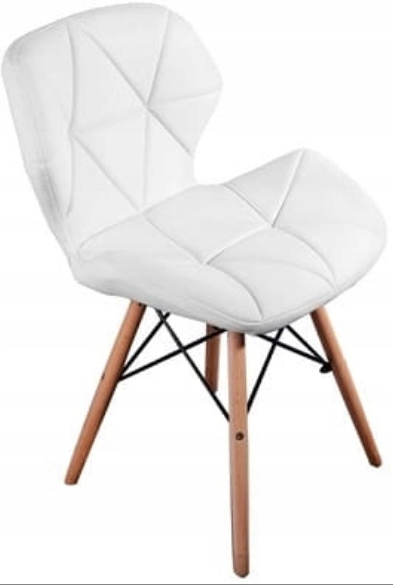 Moderne spisestol i økoskinn – hvit, sort, rosa og grå – 71 cm høy, sete 35x36 cm, ben i heltre bøk