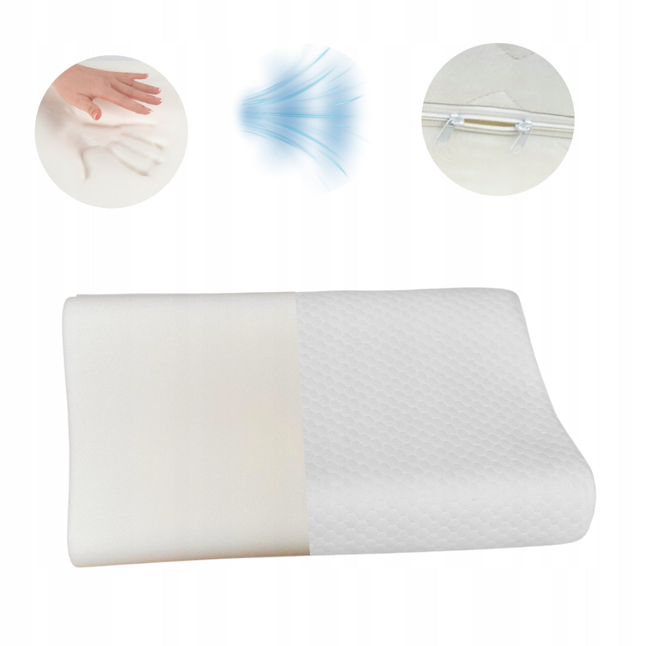 Memory foam pute med pustende avtagbart trekk og glidelås