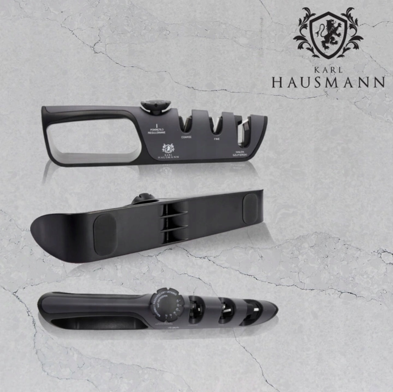 Justerbar knivsliper i ergonomisk design, svart farge, med wolframstål og keramiske slipehjul. Passer til kniver i størrelser fra filétkniver til kjøkkenkniver. Perfekt for presis og sikker sliping.